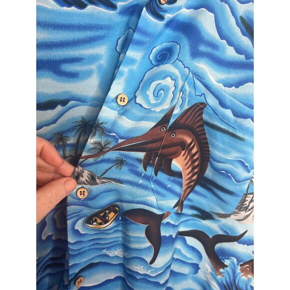 In Gear Men's Blue Swordfish Hawaiian Island Tropical Short Sleeve Shirt Size XL - Picture 6 of 9